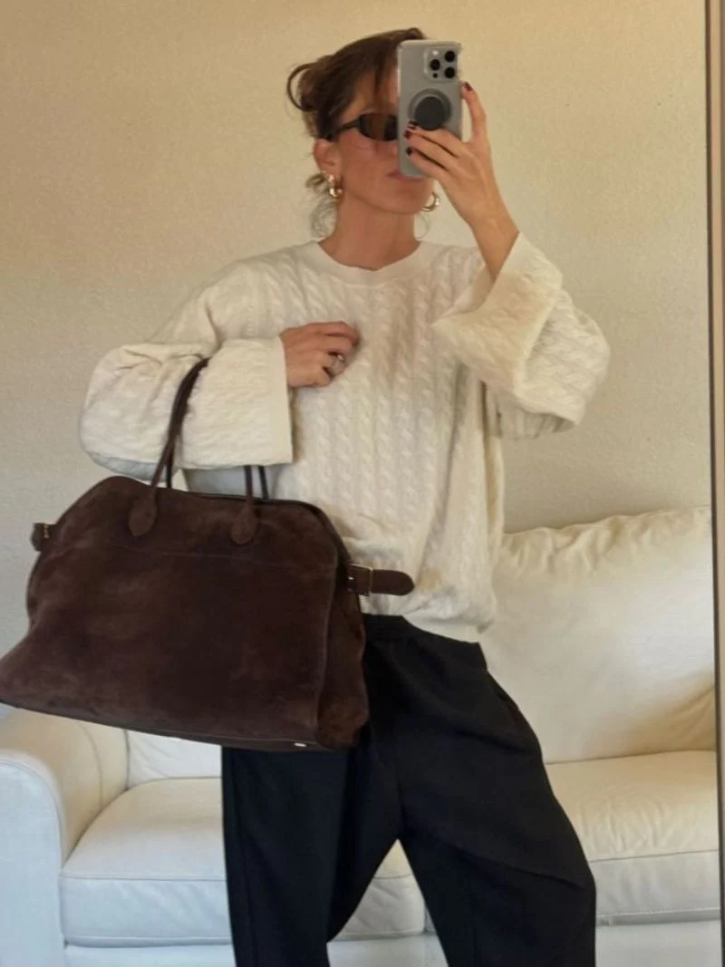 Ladies Handbag - Luxury Suede - Large Structure - Elegant Dome Shape - Functional Design - Image 3