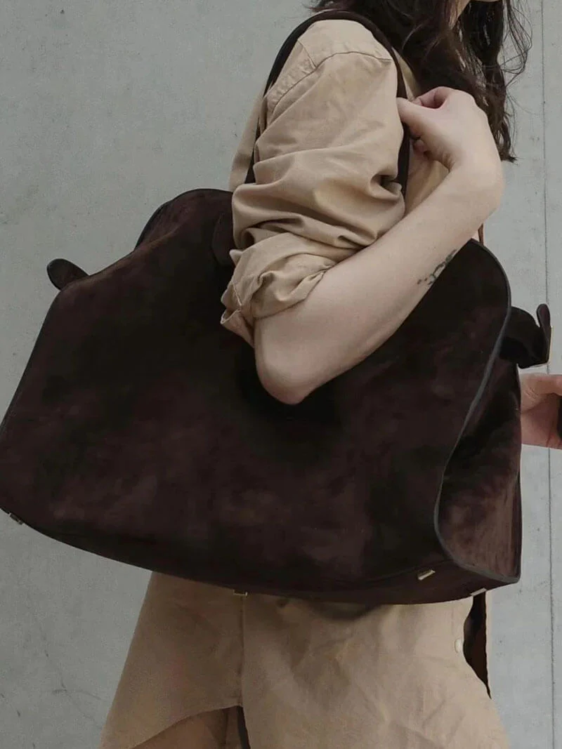 Ladies Handbag - Luxury Suede - Large Structure - Elegant Dome Shape - Functional Design - Image 5