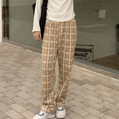 Women's Checked Pants – Wide Legs – Elastic Waist – Comfortable Lounge Fit - Image 13