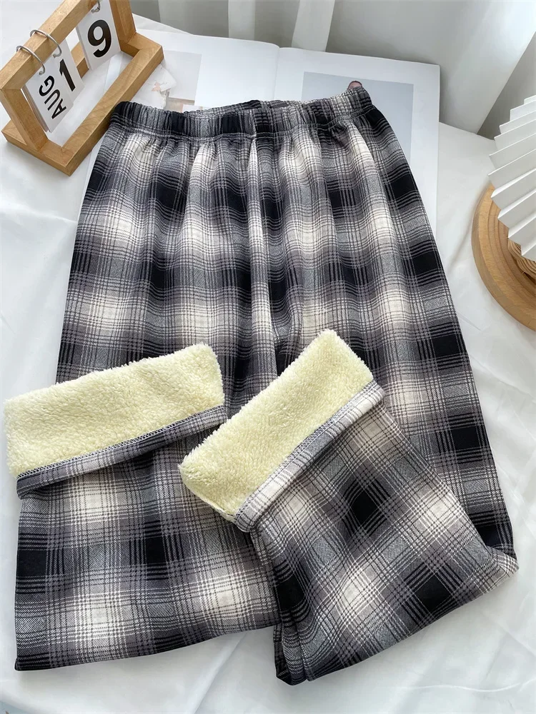 Women's Checked Pants – Wide Legs – Elastic Waist – Comfortable Lounge Fit - Image 2