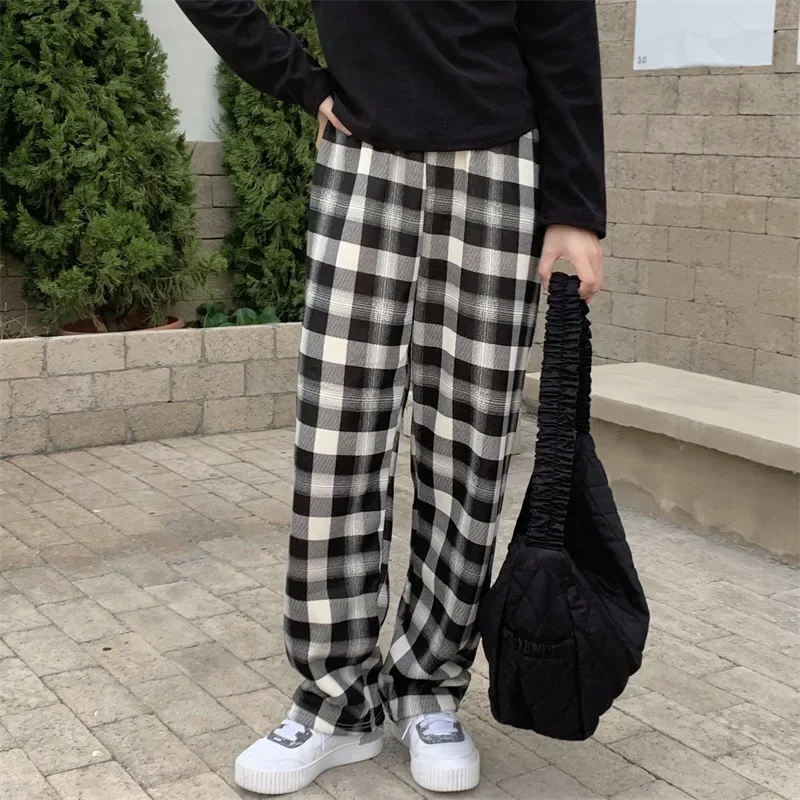 Women's Checked Pants – Wide Legs – Elastic Waist – Comfortable Lounge Fit - Image 5