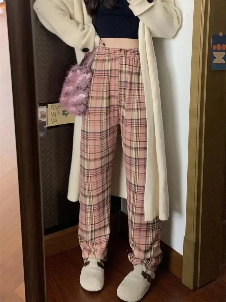 Women's Checked Pants – Wide Legs – Elastic Waist – Comfortable Lounge Fit - Image 9