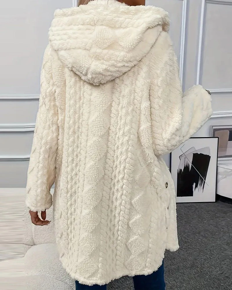 Women's Jacket - Faux Fur - Relaxed Fit - With Hood and Button Detail - Image 4