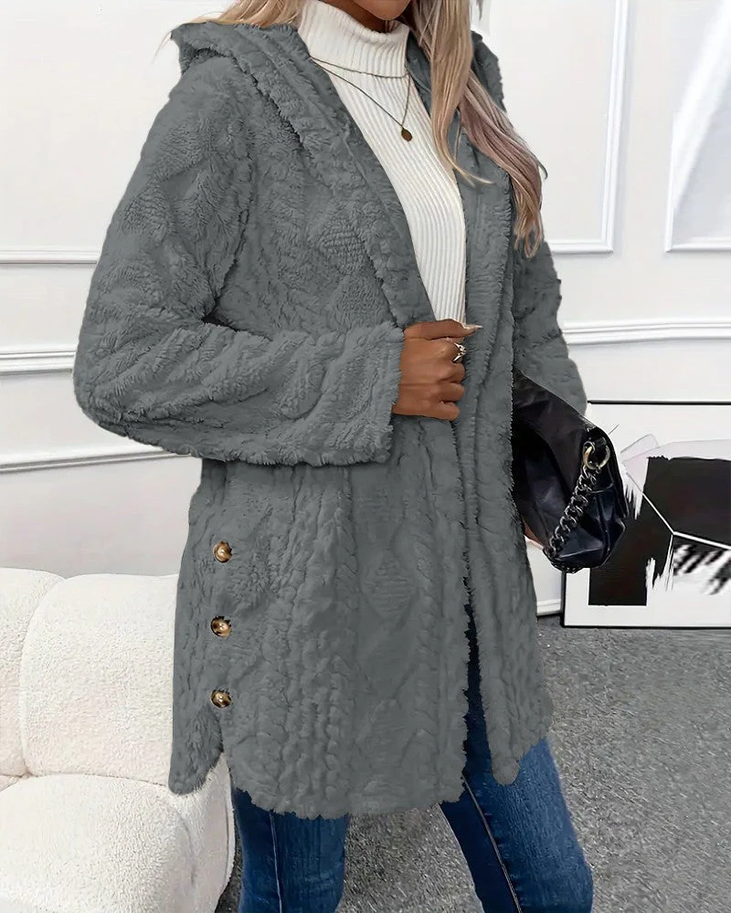 Women's Jacket - Faux Fur - Relaxed Fit - With Hood and Button Detail - Image 6