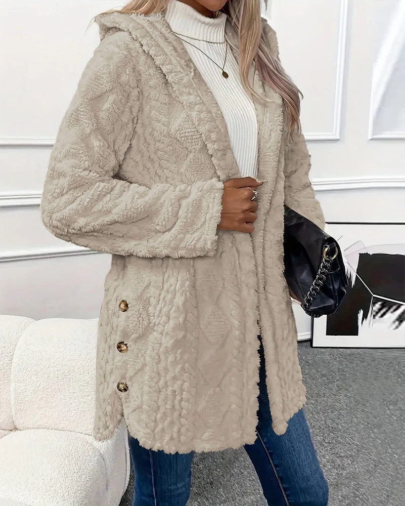 Women's Jacket - Faux Fur - Relaxed Fit - With Hood and Button Detail - Image 7