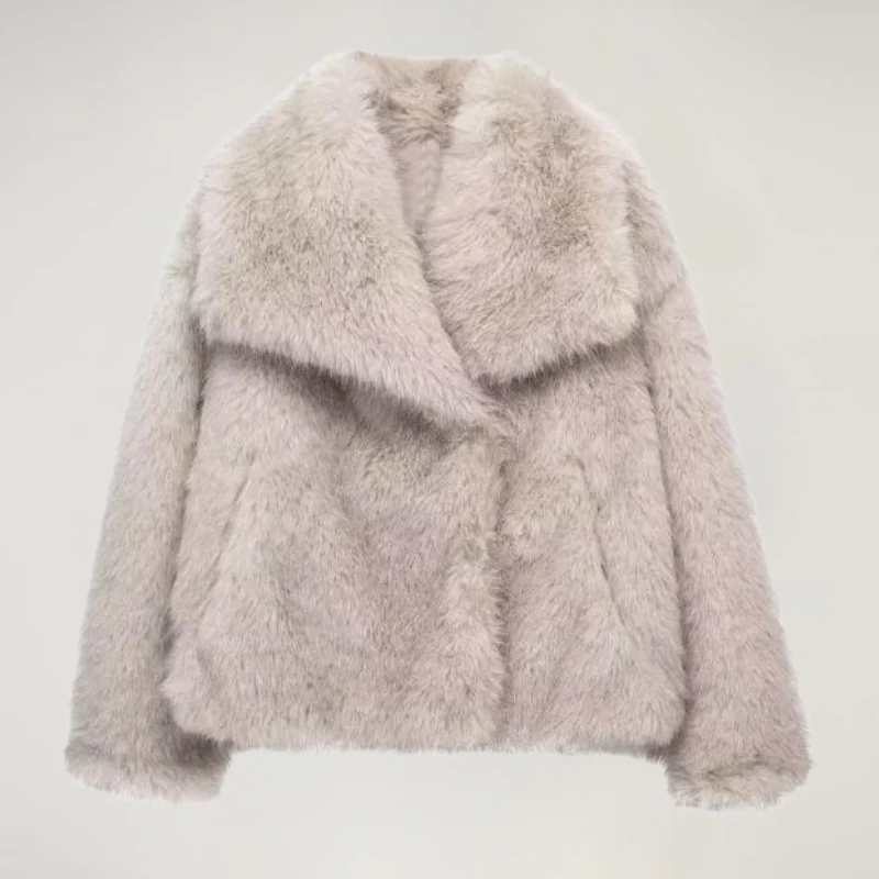 Women's Coat - Faux Fur - Oversized Collar - Relaxed Fit - Luxury Style - Image 2