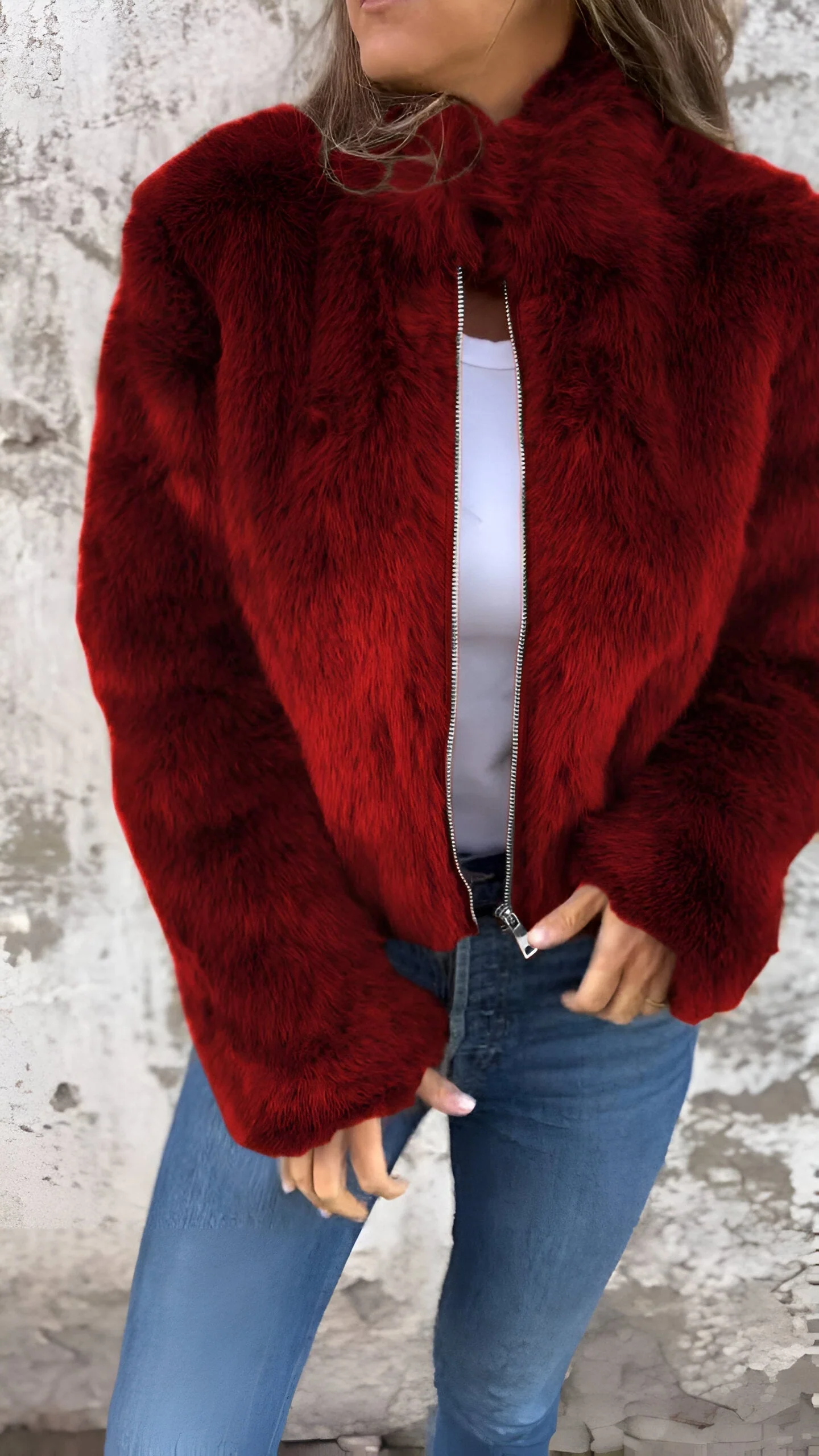 Women's Jacket - Faux Fur - High Collar - Regular Fit - Zipper Closure - Fashionable & Warm - Image 11
