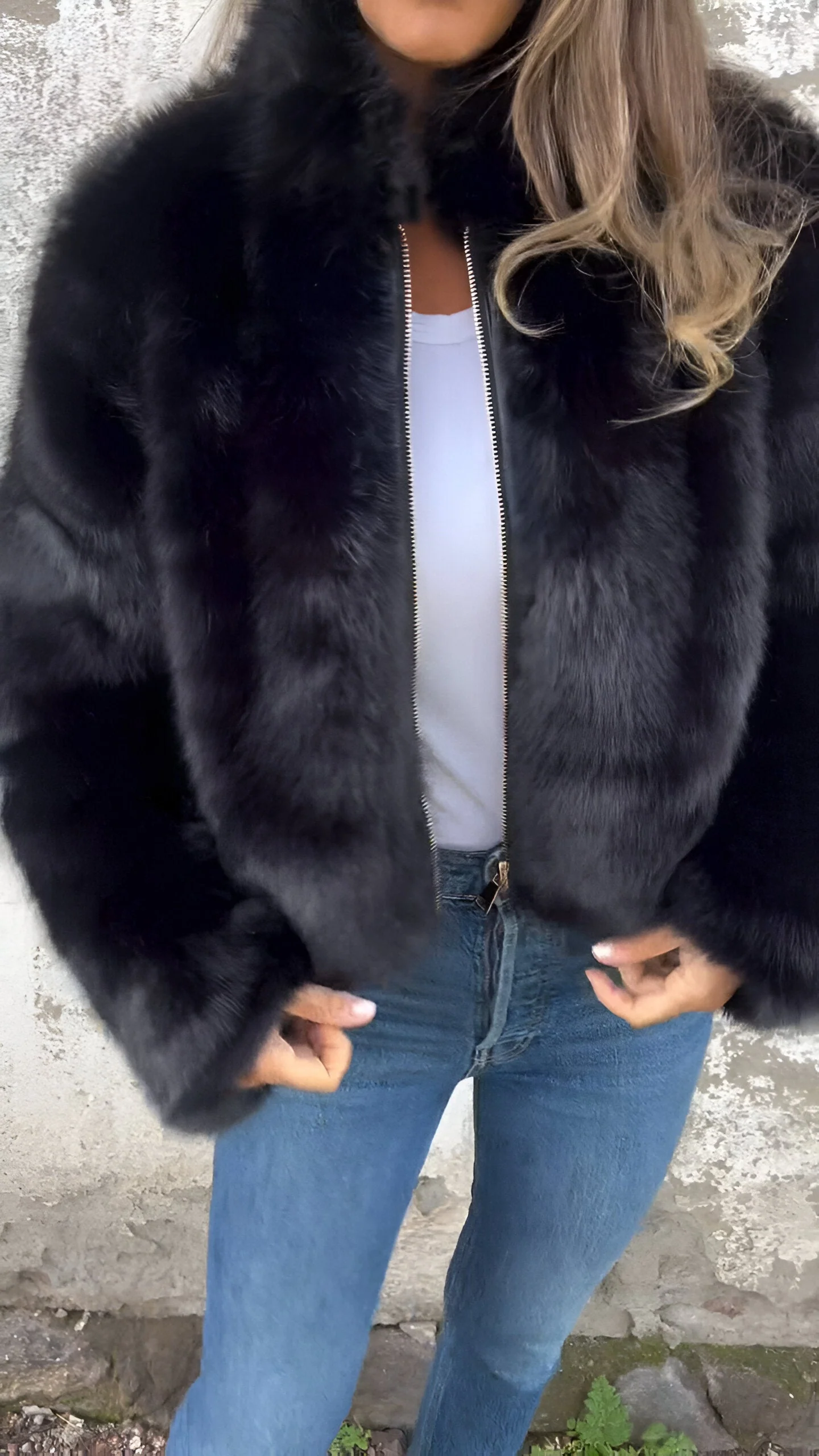 Women's Jacket - Faux Fur - High Collar - Regular Fit - Zipper Closure - Fashionable & Warm - Image 5
