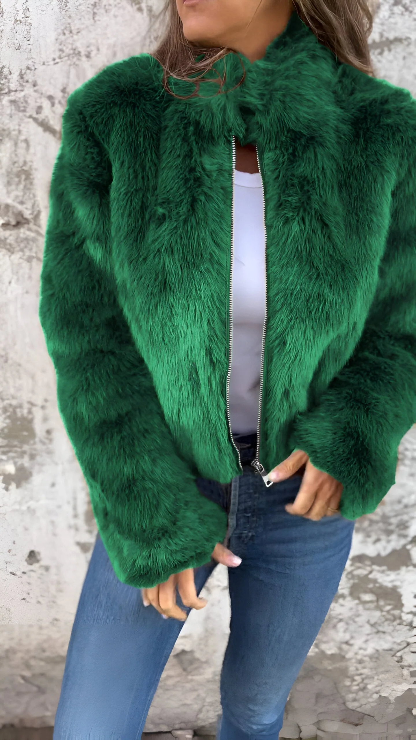 Women's Jacket - Faux Fur - High Collar - Regular Fit - Zipper Closure - Fashionable & Warm - Image 7