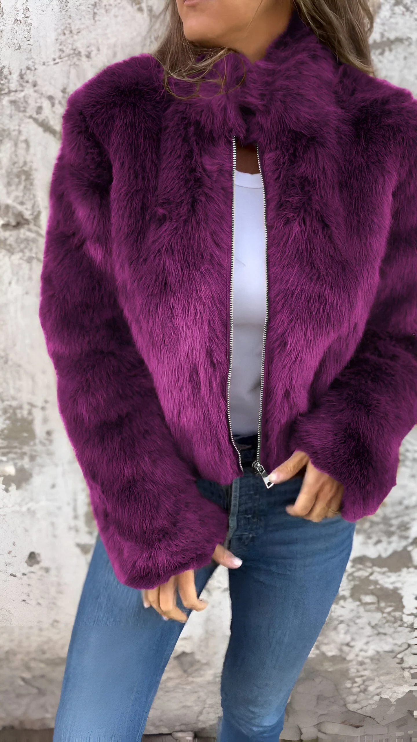 Women's Jacket - Faux Fur - High Collar - Regular Fit - Zipper Closure - Fashionable & Warm - Image 9