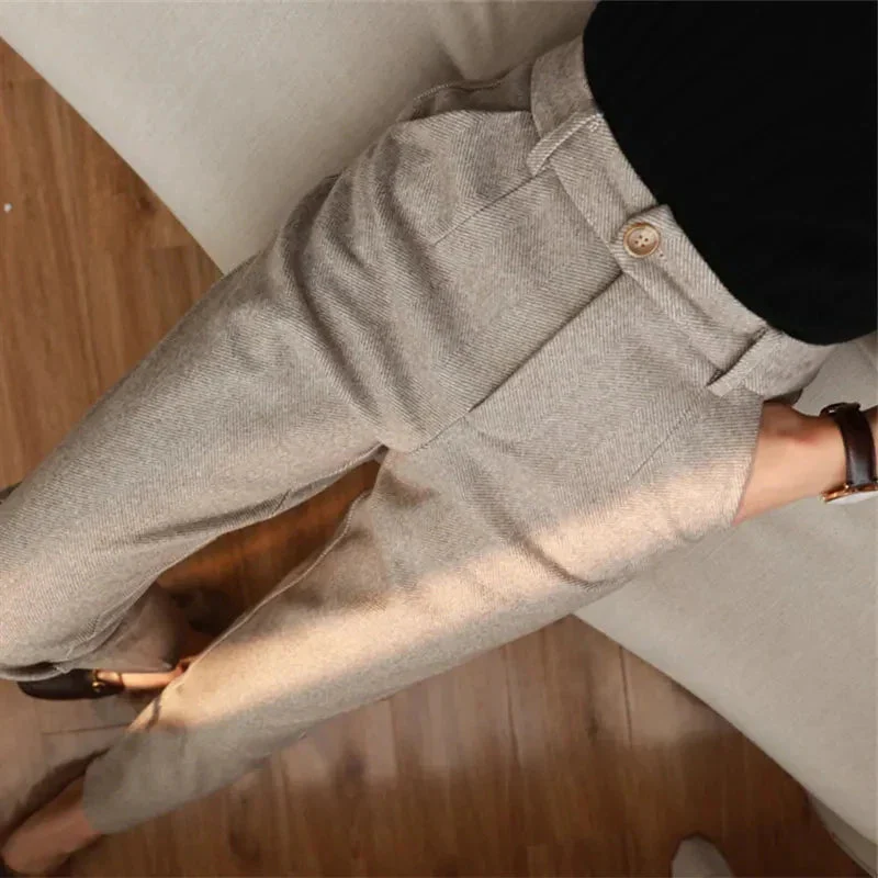 Ladies Trousers - Woolblend Herringbone - High Waist - Classic With Pleat And Belt Loop - Image 5