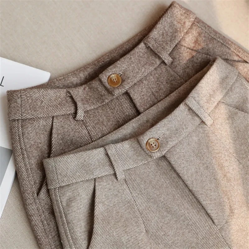 Ladies Trousers - Woolblend Herringbone - High Waist - Classic With Pleat And Belt Loop - Image 7
