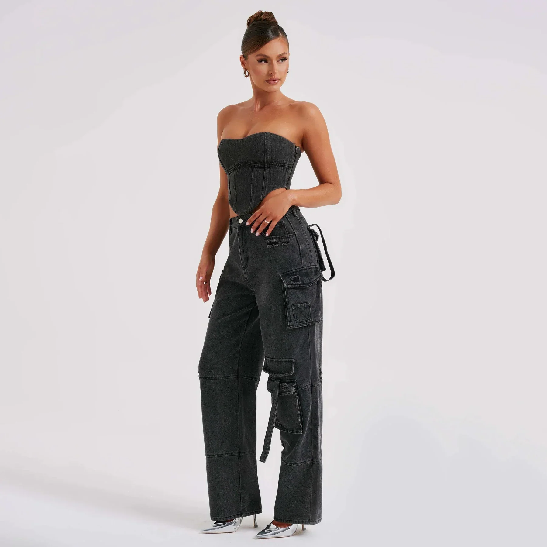 Women's Corset Top – Denim – Strapless – Fitted – Cropped – Fashionable Fit - Image 2