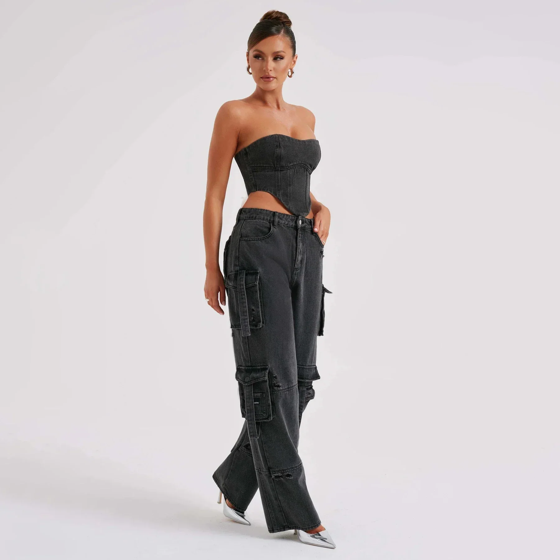 Women's Corset Top – Denim – Strapless – Fitted – Cropped – Fashionable Fit - Image 5