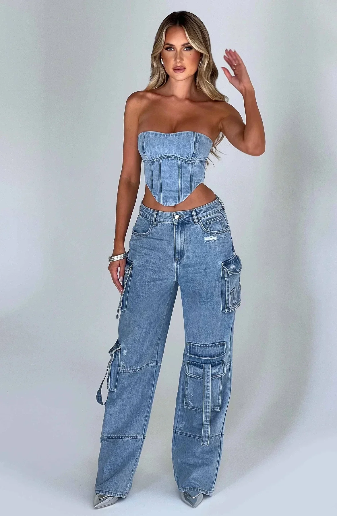 Women's Corset Top – Denim – Strapless – Fitted – Cropped – Fashionable Fit - Image 7