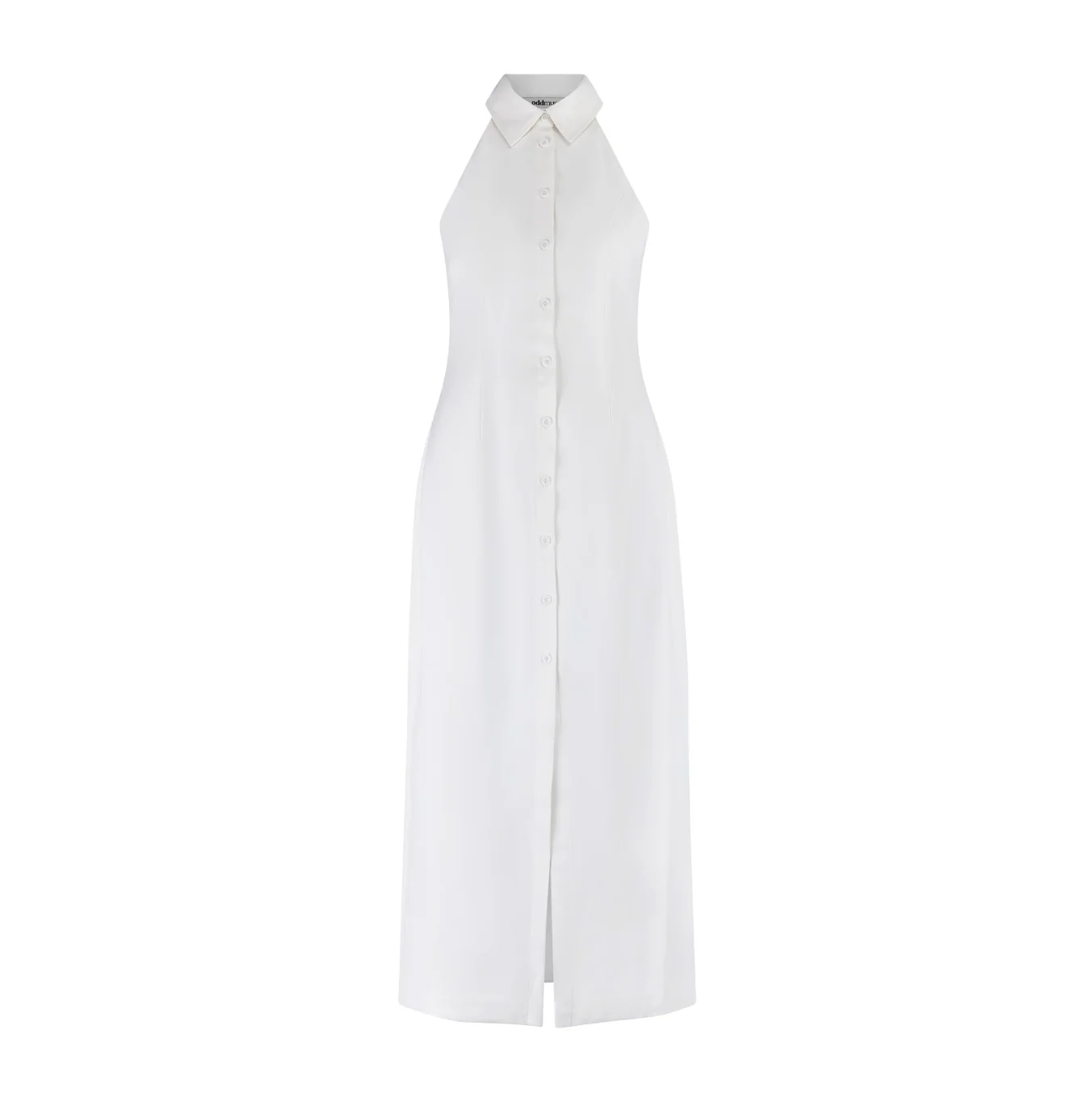 Women's Dress - Halter Neck - Deep V-Neck - Midi Length - Fitted - Front Button Closure - Image 7