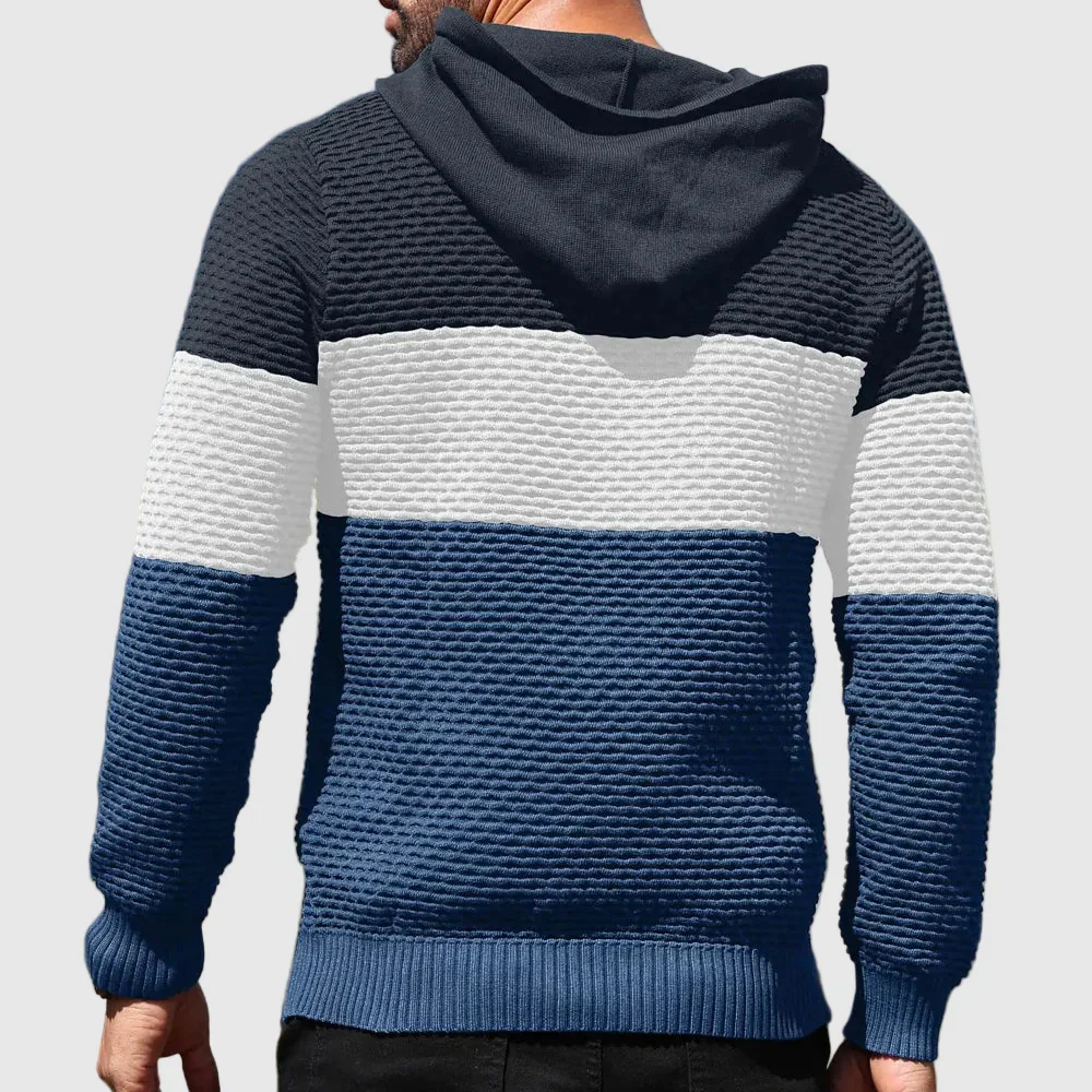 Theodore Regular Fit Hooded Pullover | Color Block Textured Knit Pullover - Image 2