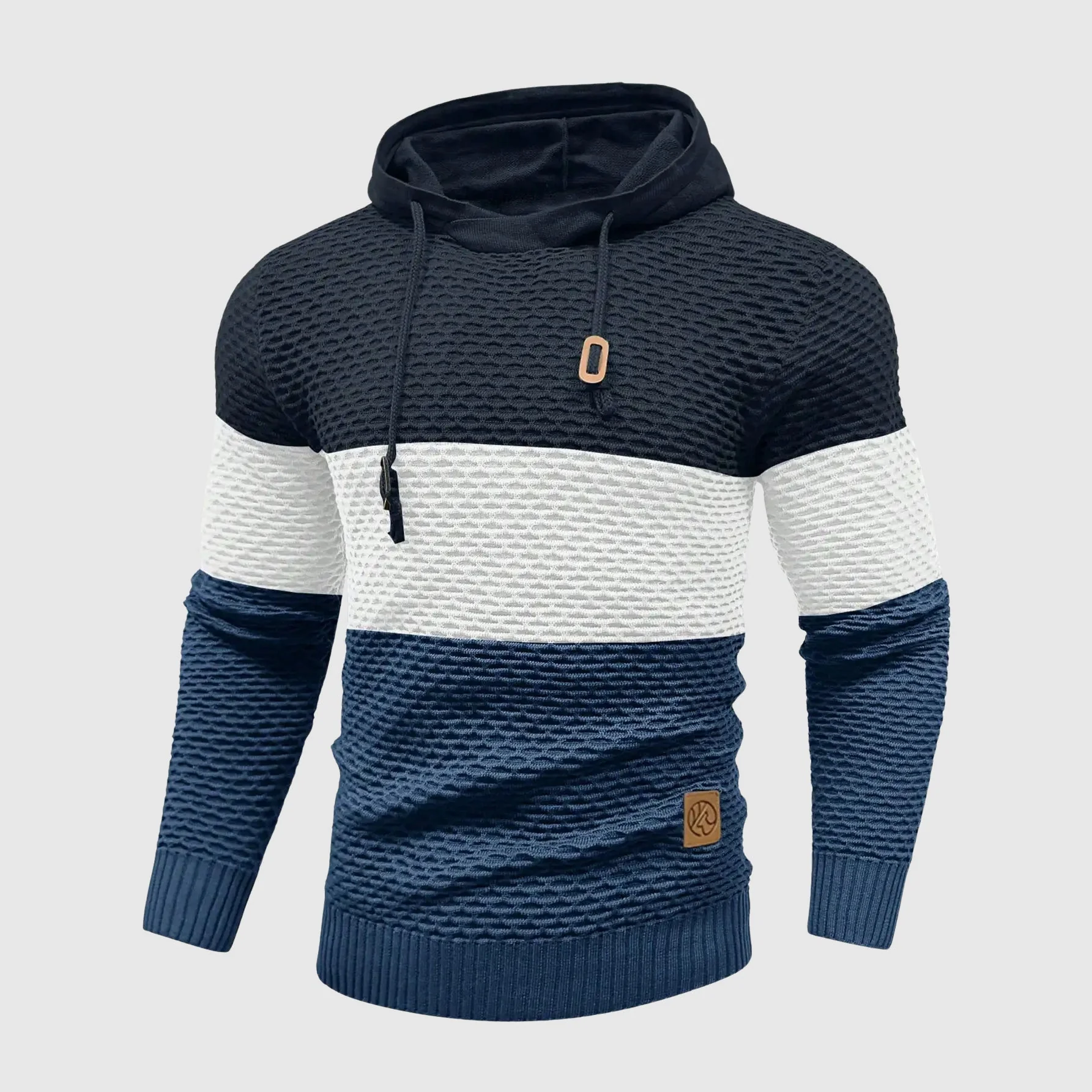 Theodore Regular Fit Hooded Pullover | Color Block Textured Knit Pullover - Image 3
