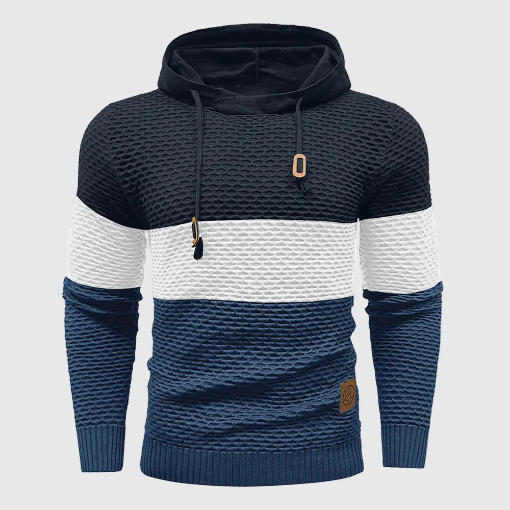 Theodore Regular Fit Hooded Pullover | Color Block Textured Knit Pullover - Image 4