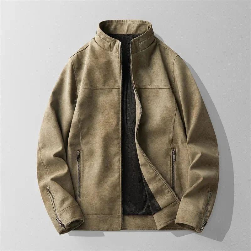 Theodore Regular Fit Moto Jacket | Band Collar Zippered Pockets Moto Jacket - Image 2