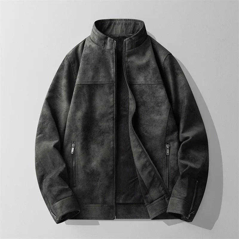 Theodore Regular Fit Moto Jacket | Band Collar Zippered Pockets Moto Jacket - Image 3