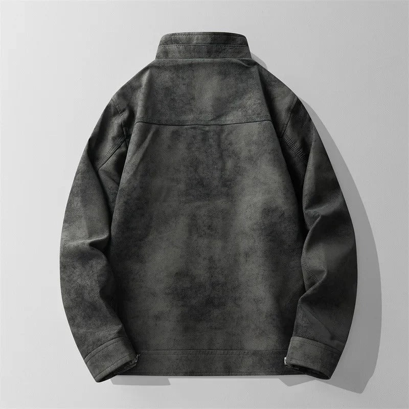 Theodore Regular Fit Moto Jacket | Band Collar Zippered Pockets Moto Jacket - Image 4