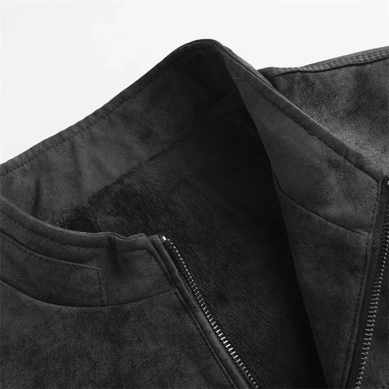 Theodore Regular Fit Moto Jacket | Band Collar Zippered Pockets Moto Jacket - Image 5