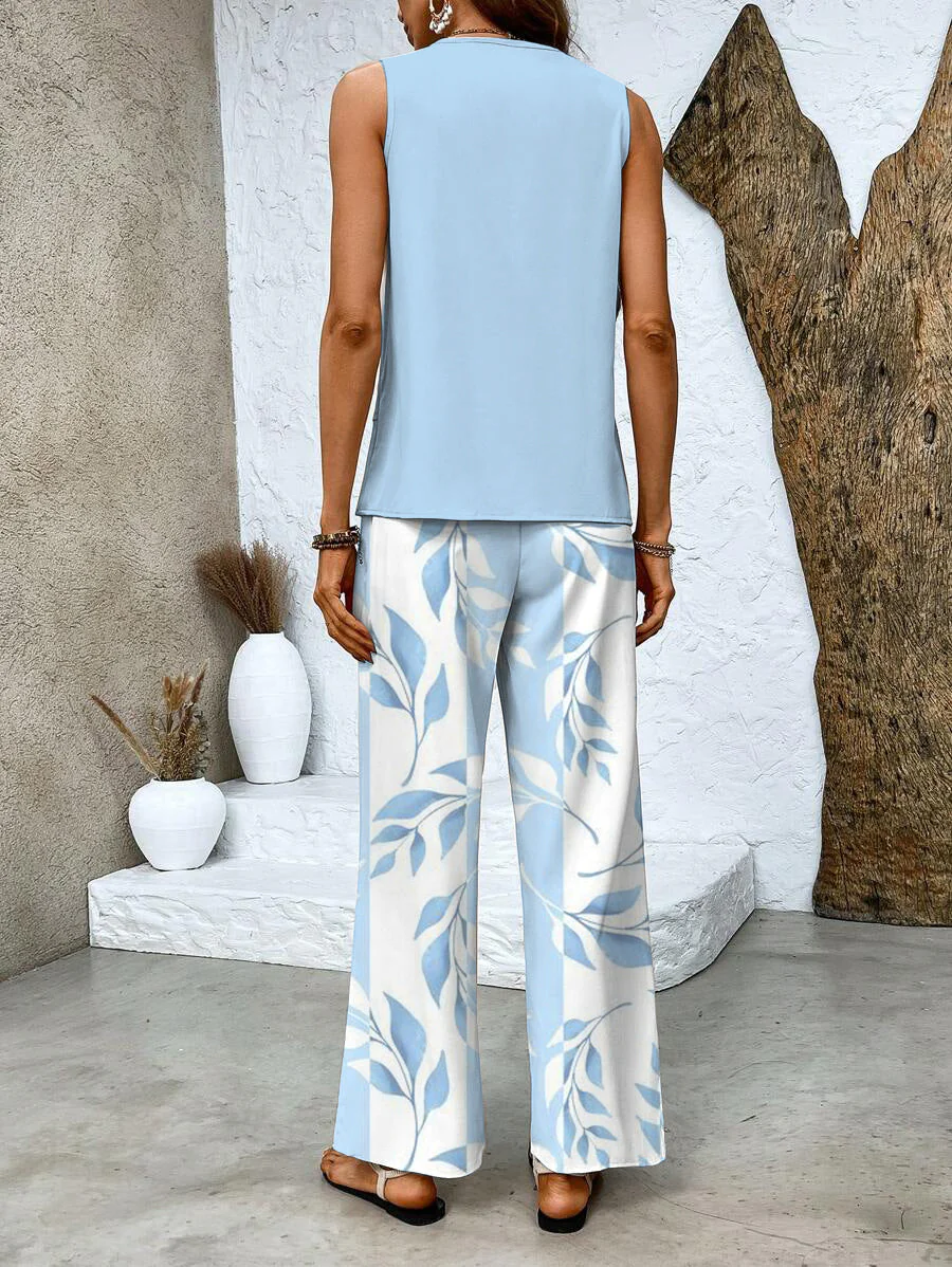 Women's Two-Piece Suit - Sleeveless Top with Layers - Wide Legs - Airy Fit - Image 3