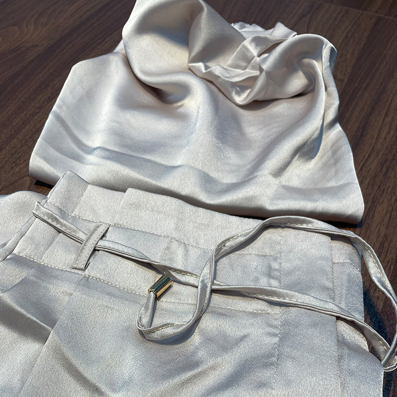 Women's Set - Halter Crop Top & High Waist Wide Pants - Elegant Fit - Image 12