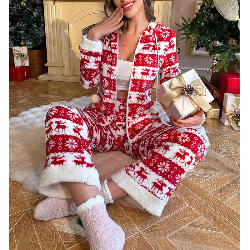 Women’s Holiday Pajama Set – Ultra-Soft Fleece – Relaxed Fit – Zip-Up Hoodie & Pants - Image 2