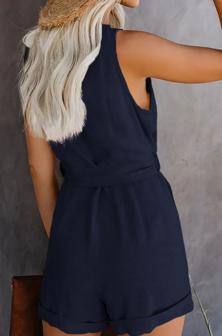 Ladies Jumpshort - Sleeveless - V-neck - Waist Belt - Button Closure - Casual Fit - Image 12