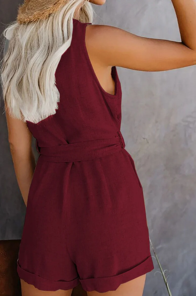 Ladies Jumpshort - Sleeveless - V-neck - Waist Belt - Button Closure - Casual Fit - Image 4