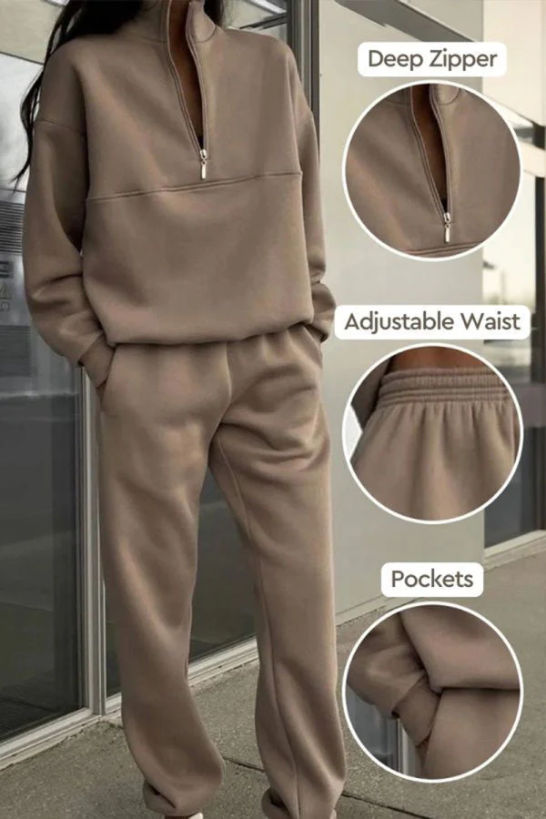 Women's Tracksuit – Oversized Fit – Lounge Comfort – Quarter-Zip Sweater – Loose Pants - Image 3