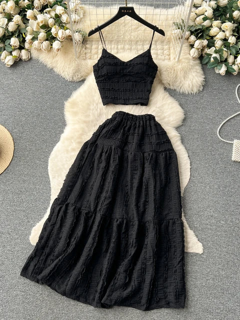 Ladies Set – Sleeveless Crop Top & Maxi Skirt – Textured Fabric – High Waist – Feminine Fit - Image 5