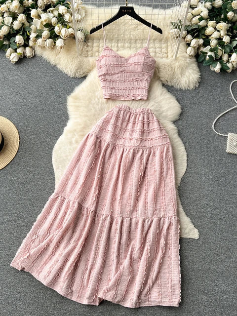 Ladies Set – Sleeveless Crop Top & Maxi Skirt – Textured Fabric – High Waist – Feminine Fit - Image 7