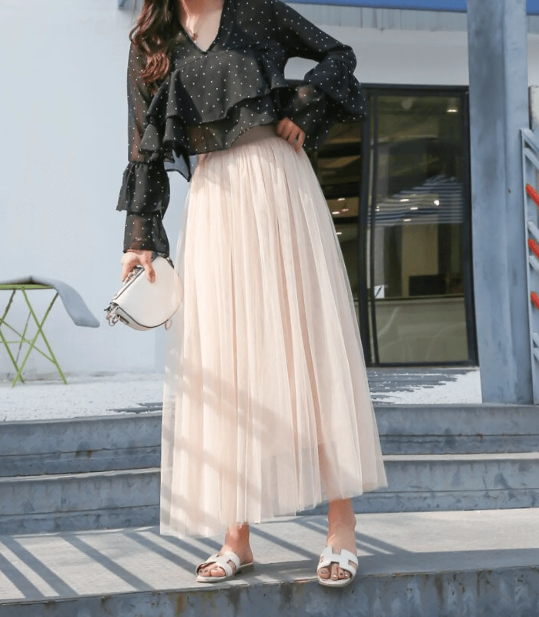 Women's Tulle Maxi Skirt - Layered Design - High Waist - Airy & Elegant - Image 5