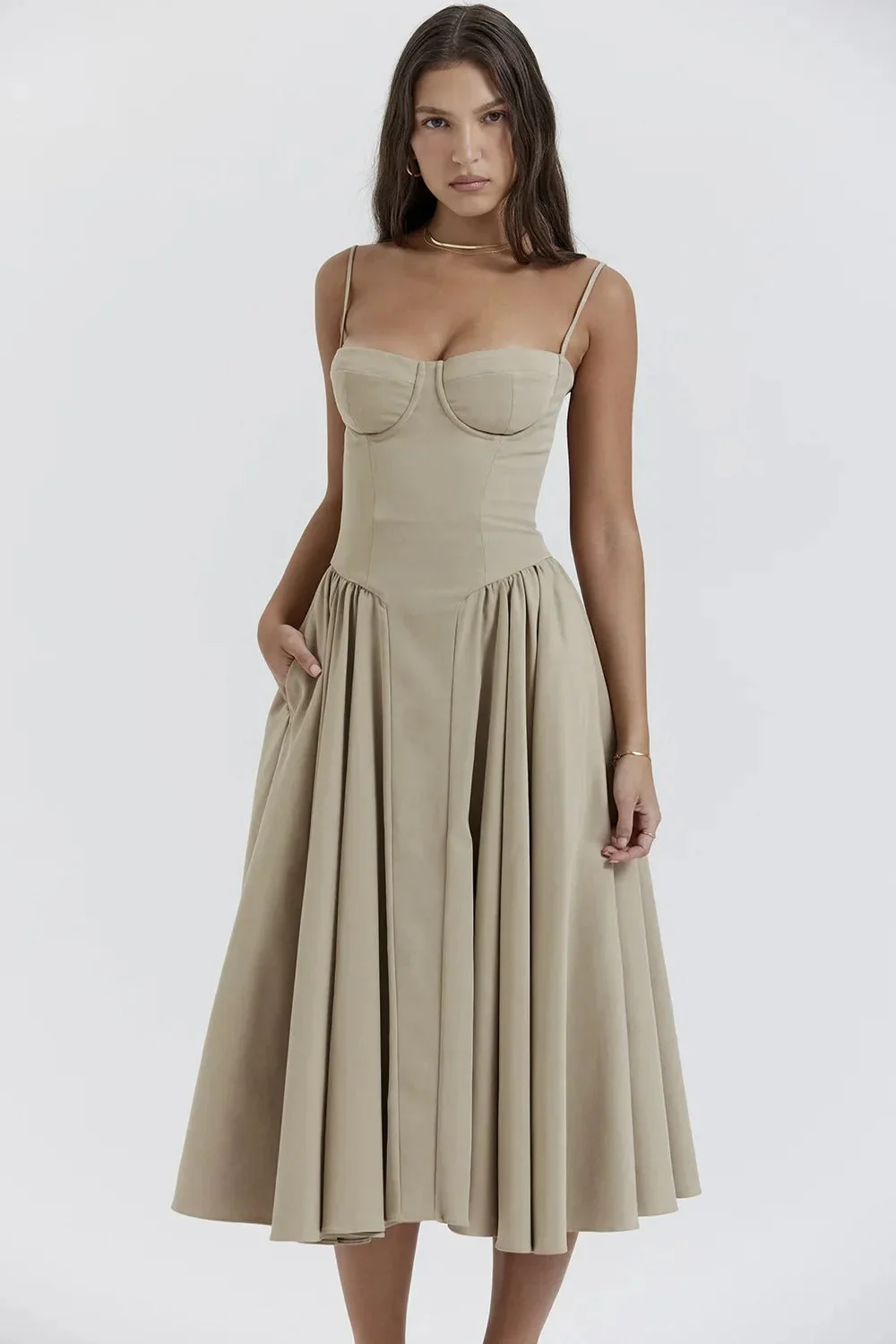 Women's Midi Dress – A-Line – Fitted Corset Top – Feminine Elegant Fit - Image 20