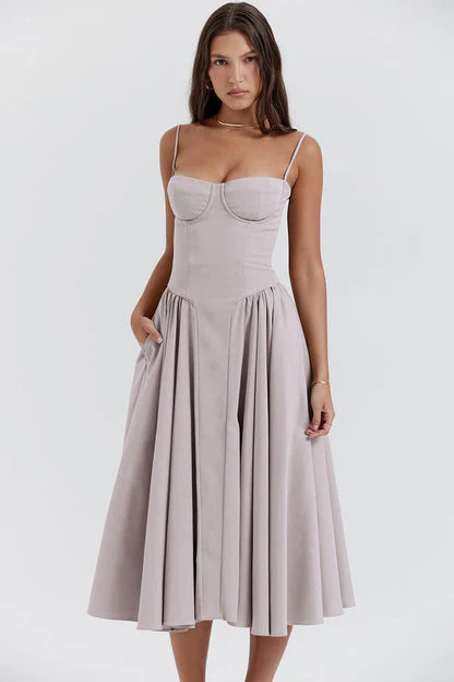 Women's Midi Dress – A-Line – Fitted Corset Top – Feminine Elegant Fit - Image 31