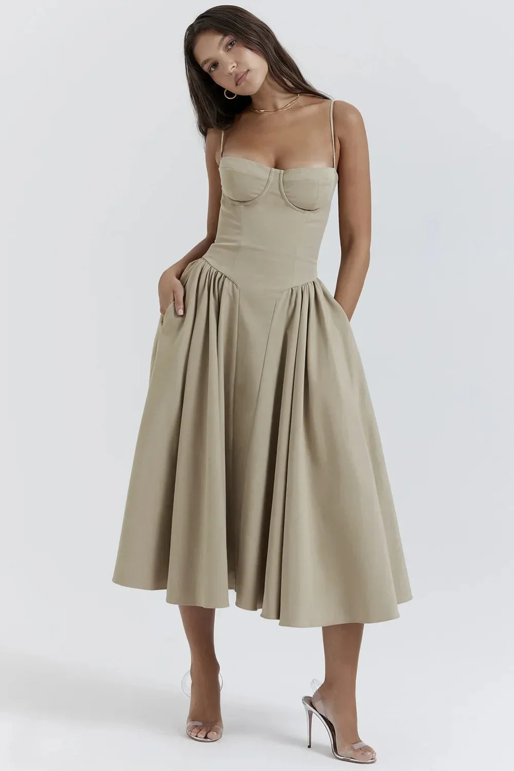 Women's Midi Dress – A-Line – Fitted Corset Top – Feminine Elegant Fit - Image 33