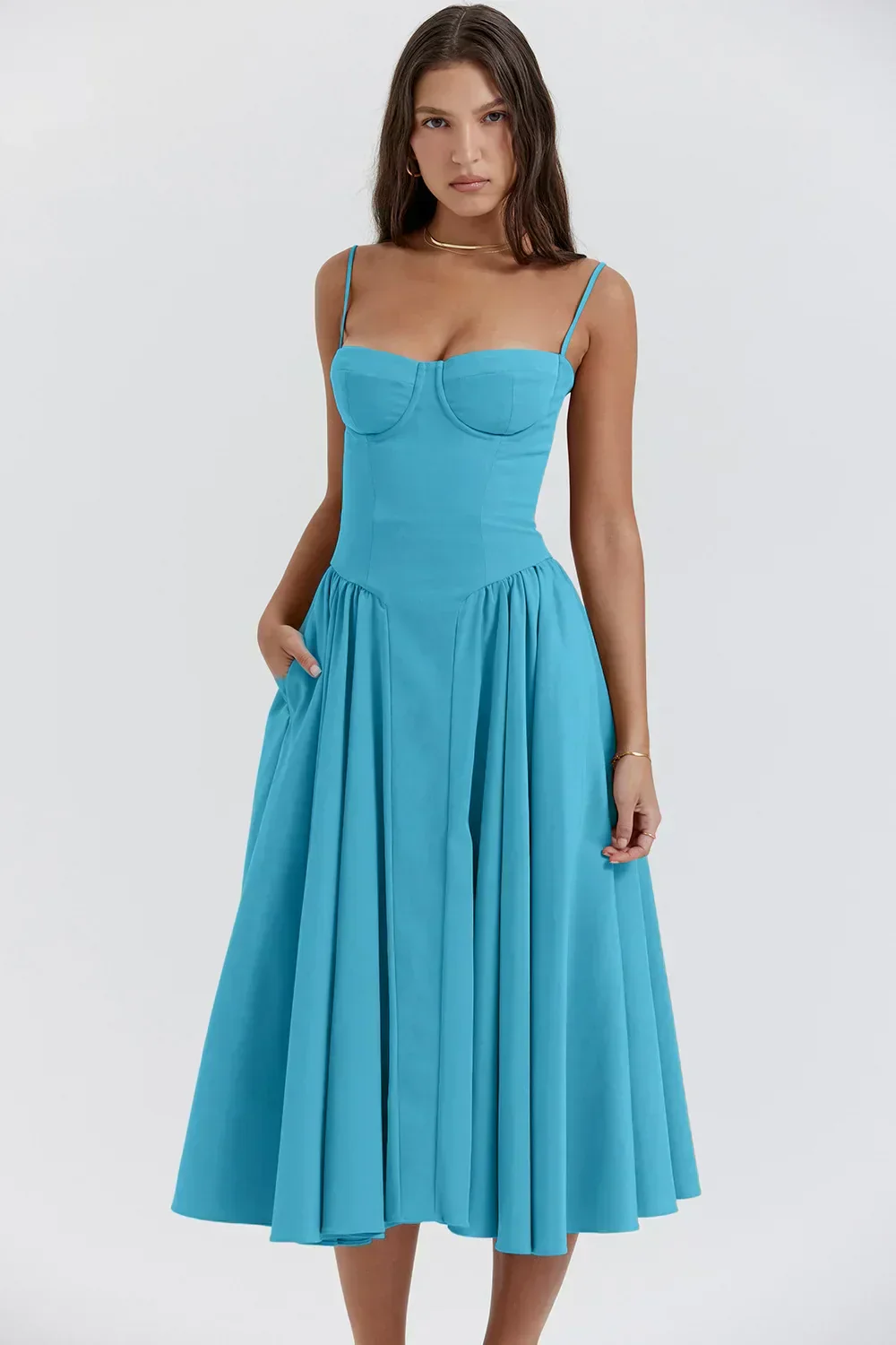 Women's Midi Dress – A-Line – Fitted Corset Top – Feminine Elegant Fit - Image 34