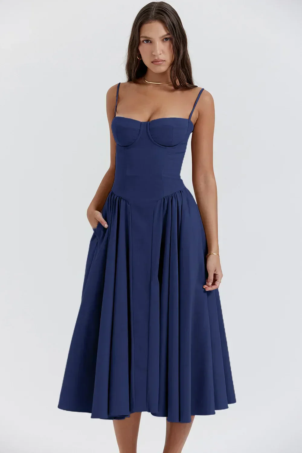Women's Midi Dress – A-Line – Fitted Corset Top – Feminine Elegant Fit - Image 5