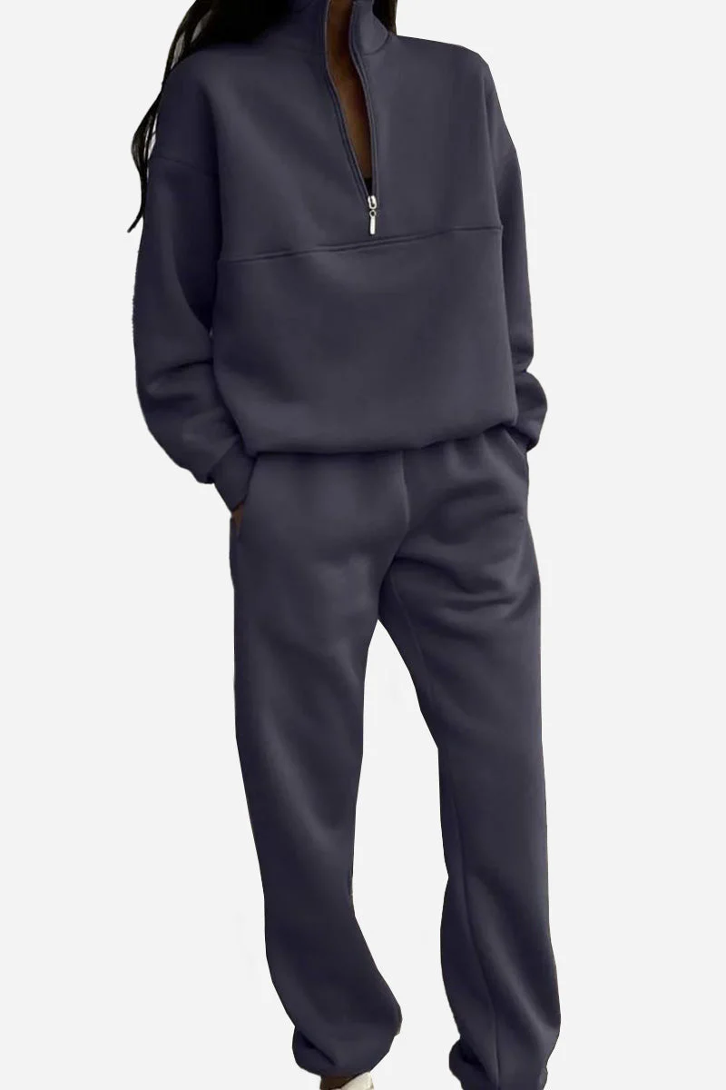 Women's Tracksuit - Oversized Top with Half-Zip - Straight Pants with Elastic Waist - Image 10