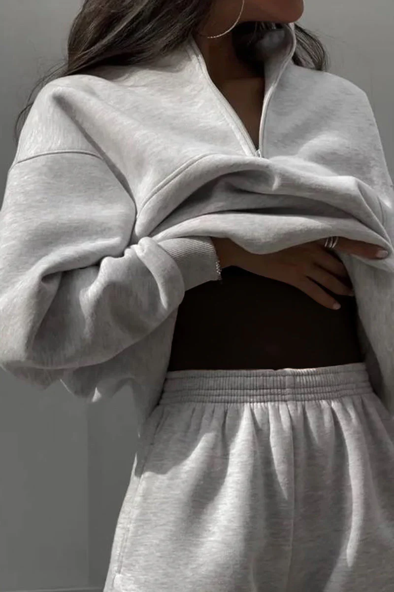 Women's Tracksuit - Oversized Top with Half-Zip - Straight Pants with Elastic Waist - Image 5