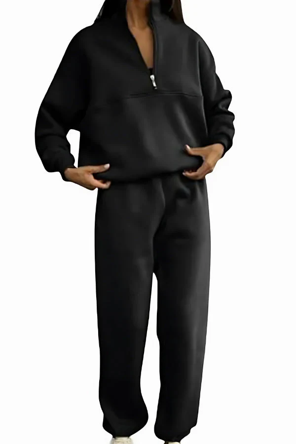 Women's Tracksuit - Oversized Top with Half-Zip - Straight Pants with Elastic Waist - Image 7