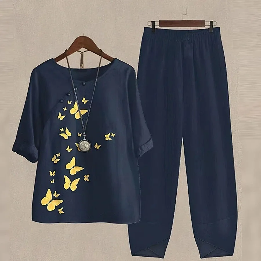 Women's Two-Piece Set – Loose Fit – Floral Print – Elastic Waist – Casual Comfort - Image 3