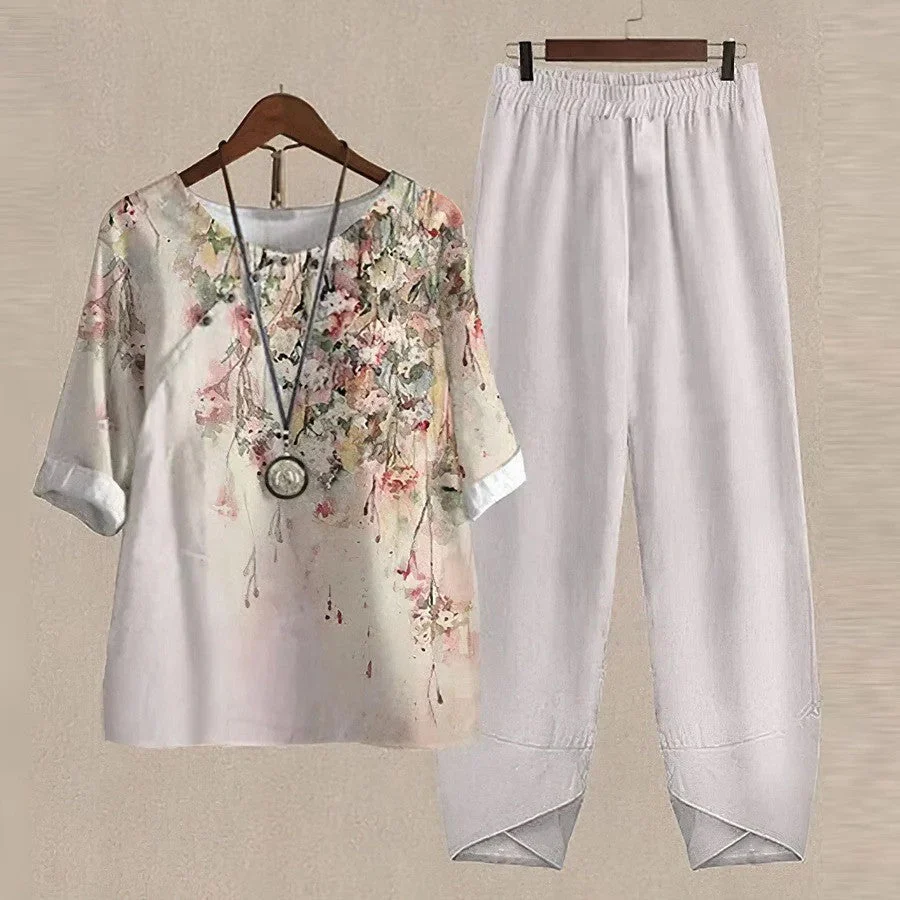 Women's Two-Piece Set – Loose Fit – Floral Print – Elastic Waist – Casual Comfort - Image 4