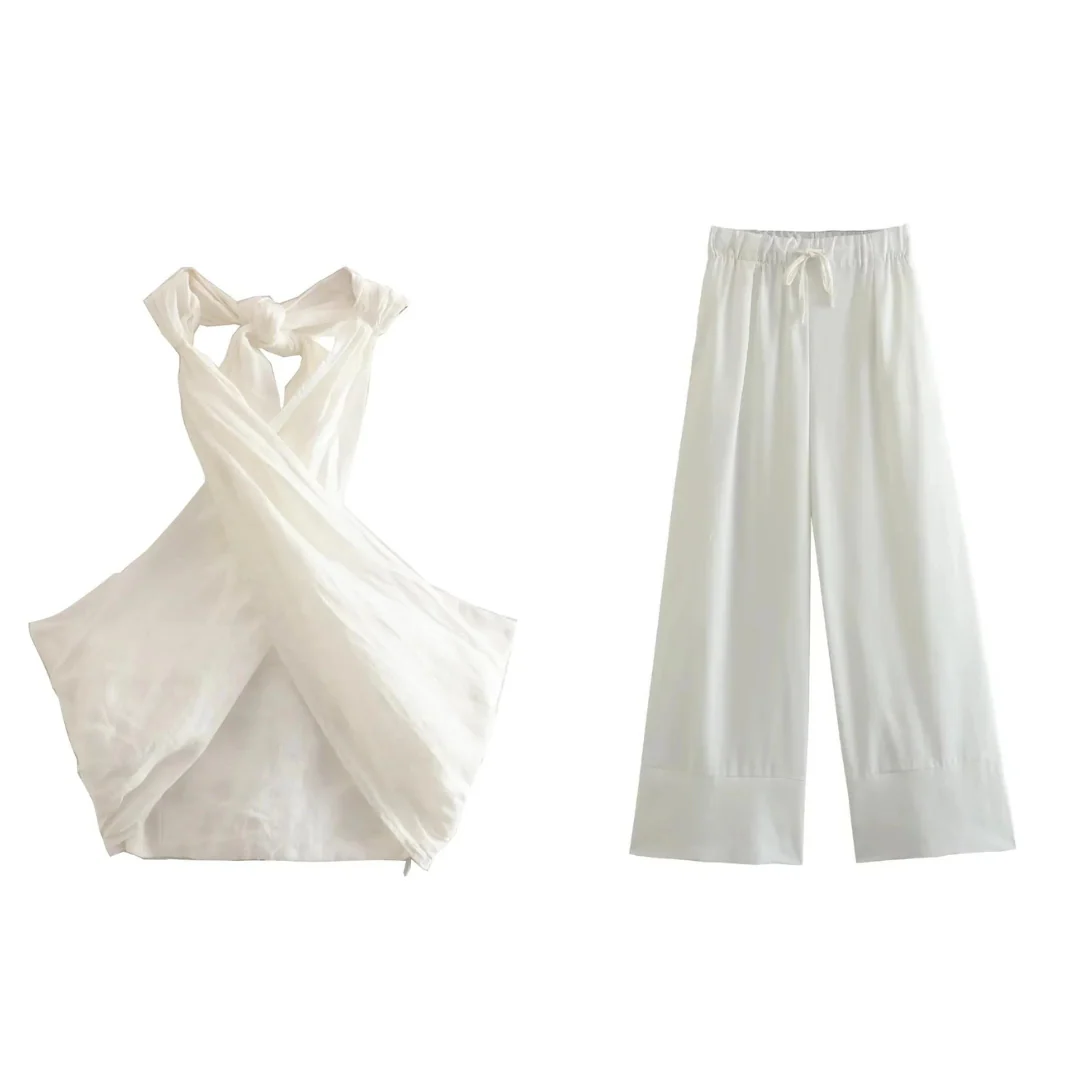 Women's Set with Halter Top and Wide Pants – Lightweight Cotton – Loose Fit – Elegant Design - Image 10