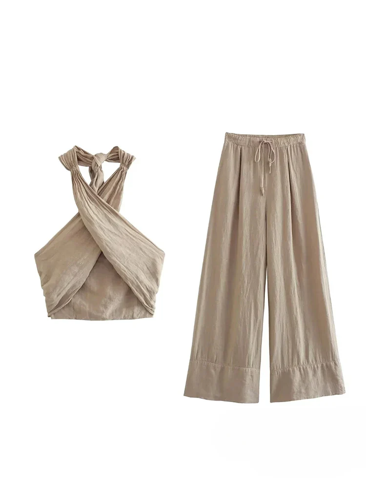 Women's Set with Halter Top and Wide Pants – Lightweight Cotton – Loose Fit – Elegant Design - Image 8