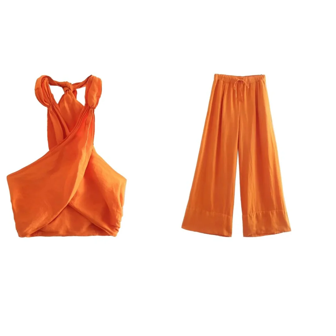 Women's Set with Halter Top and Wide Pants – Lightweight Cotton – Loose Fit – Elegant Design - Image 9