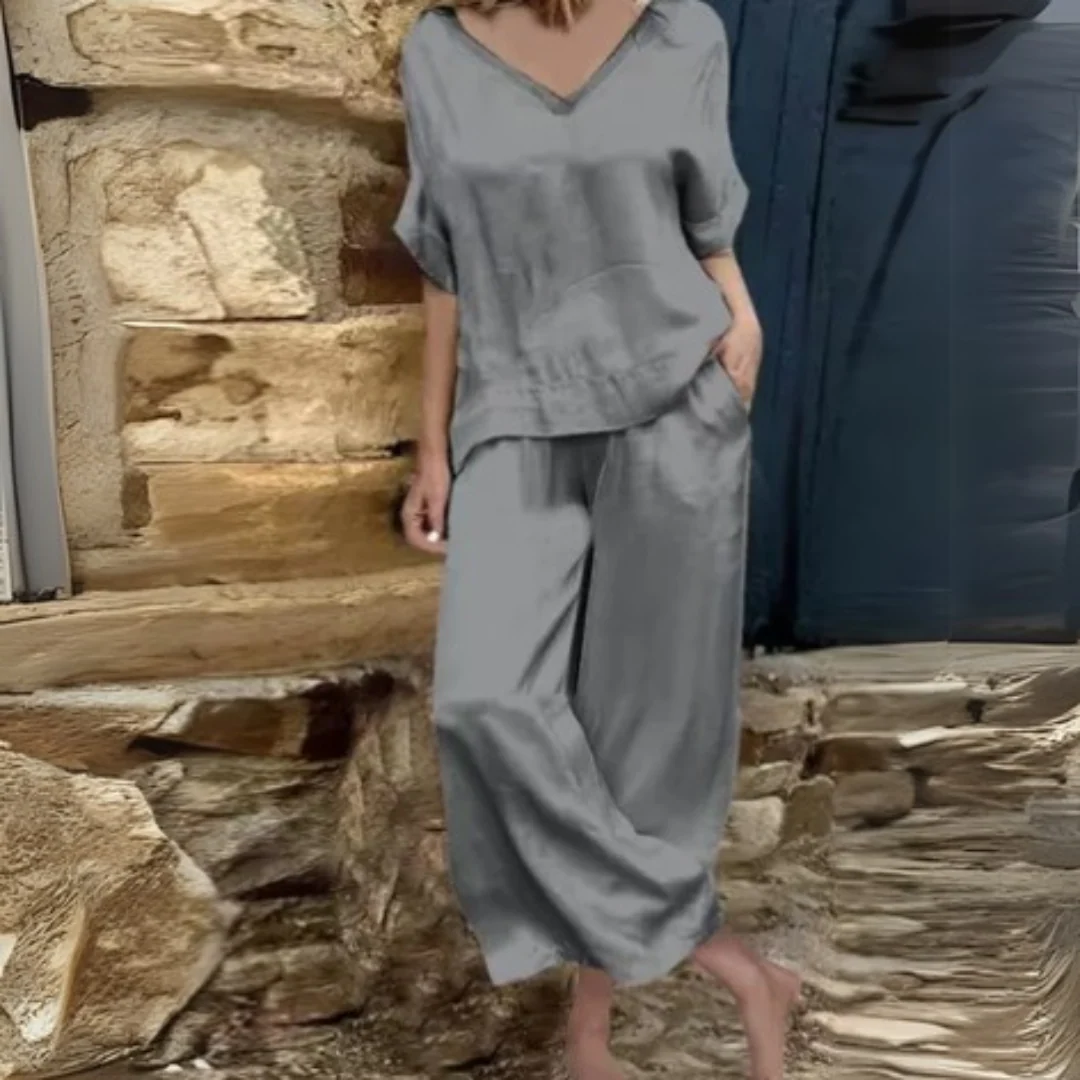 Women's Two-Piece Set – Airy Top – Wide Trousers – Comfortable Fit Casual Look - Image 3